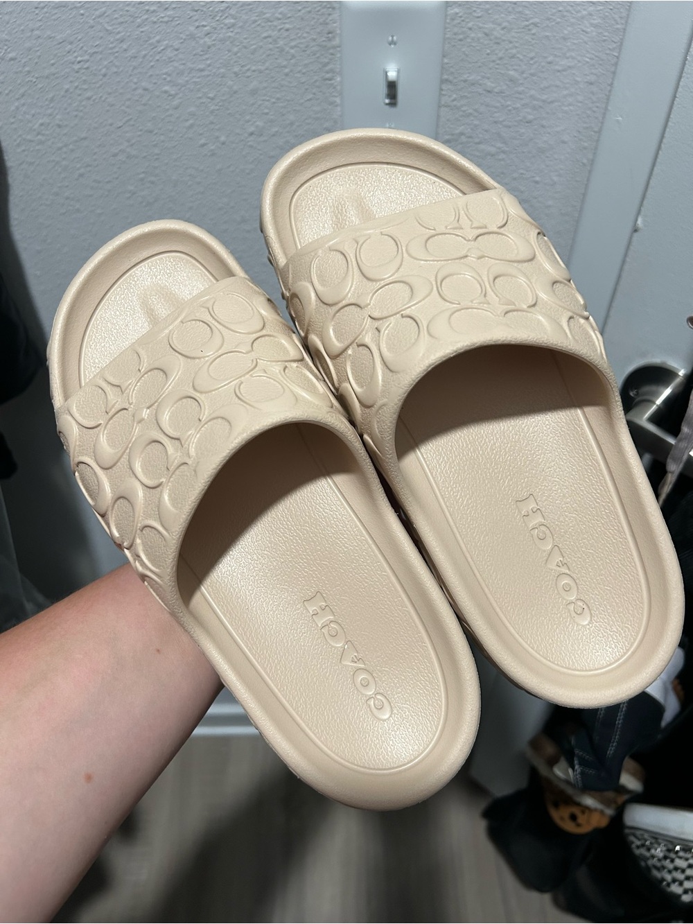 Coach Ivory Logo Slide Sandals